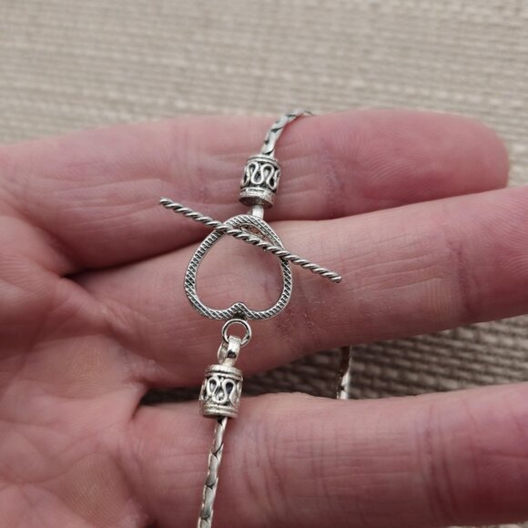 7 Inch Sterling Silver Chain Heart Clasp Bracelet B421 - Picture 4 of 6